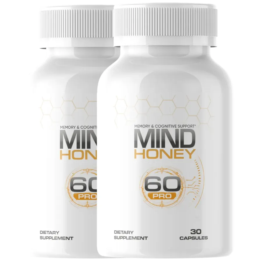 Two bottles of Mind Honey Pro dietary supplement capsules